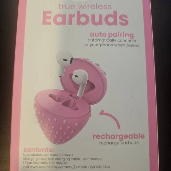 Vivitar 'Strawberry' Novelty True Wireless Earbuds - Pink NEW Box Sealed - Picture 1 of 3